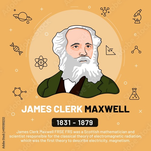 Vector illustration of famous personalities: James Clerk Maxwell with bio