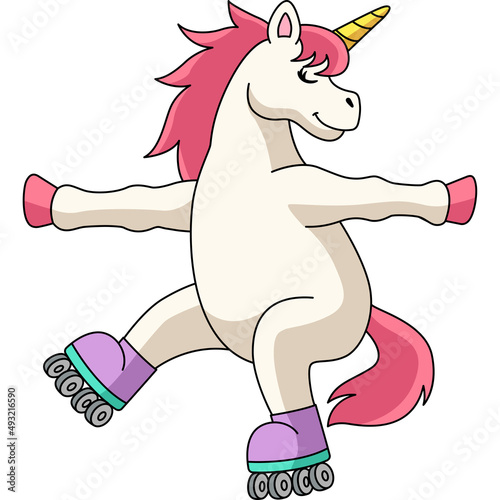 Unicorn Roller Skating Cartoon Clipart 