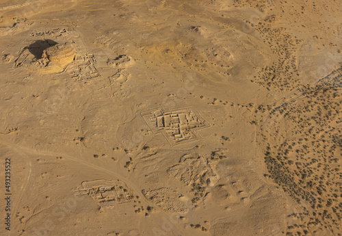 Aerial views of an excavation site in the desert oasis of Al Ula in the north west region of Saudi Arabia