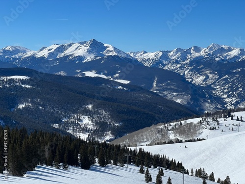 Mountains range and amazing winter landscape in Vail Ski Resort in Colorado.