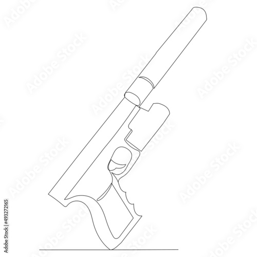 gun with silencer one line drawing vector, isolated