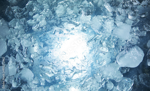 Close-up of broken ice, macro top shot.