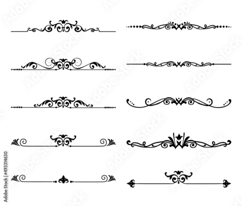 Calligraphy ornament line. Calligraphic text divider, border, separator decor design. Antique vintage victorian elegant decoration element. Filigree frame ornament line. Hand drawn vector illustration