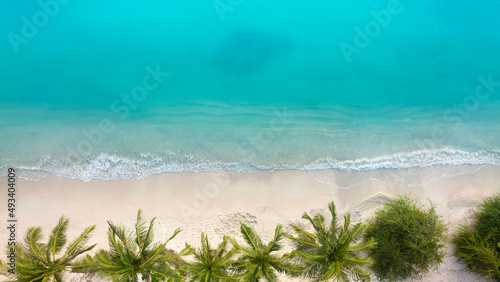 Aerial view with Soft blue ocean wave on the beach and soft wave background.