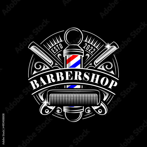 Vintage barbershop vector logo and label template