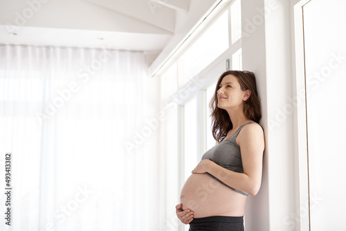 Shes the picture of pregnacy health. Cropped shot of a young pregnant woman standing in her home.