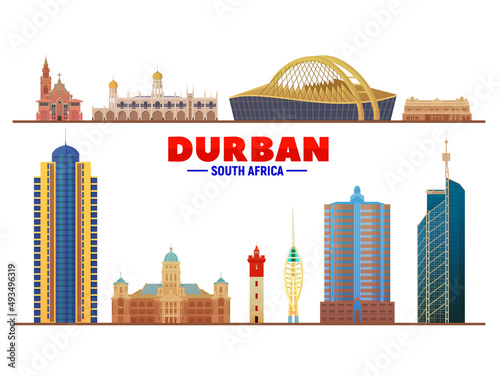 Durban (South Africa) city landmarks. Vector Illustration. Business travel and tourism concept with modern buildings. Image for banner or web site.