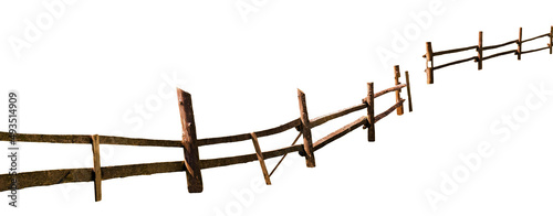 Wooden fence made of old timber isolated on white. Banner design