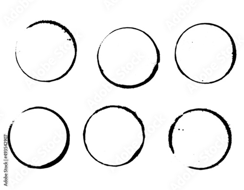 Set of 6 vector drink wine glass coffee tea cup ring spill stains