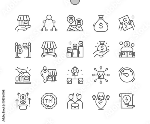 Franchise. Investing, headquarters and business concept. Branch locations. Pixel Perfect Vector Thin Line Icons. Simple Minimal Pictogram