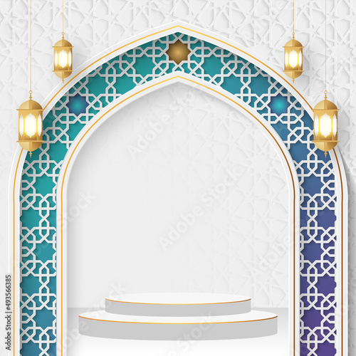 Ramadan and Eid Islamic Podium 3D Product Display Sale Banner Background, Ramadan sale social media post