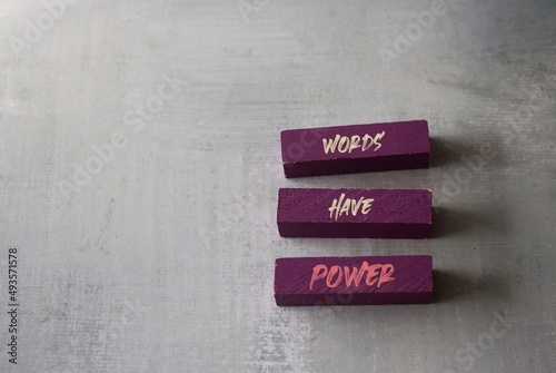 Text WORDS HAVE POWER on wooden blocks. Education, storytelling and copywriting marketing business