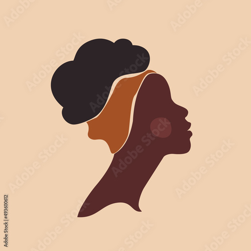 Abstract black woman profile in modern flat style. Natural beauty silhouette