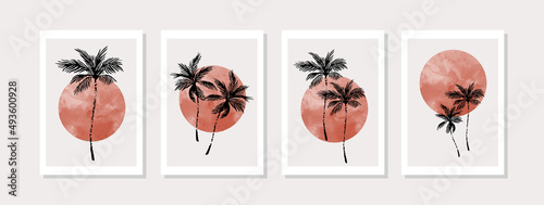 Abstract tropical summer poster set in modern mid century style.