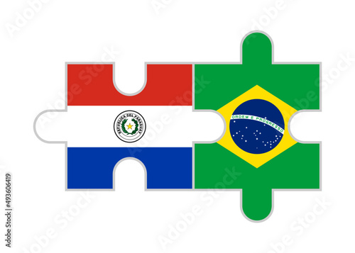 puzzle pieces of paraguay and brazil flags. vector illustration isolated on white background