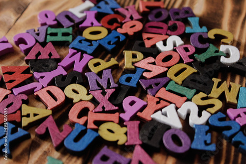 Multicolored letters of the alphabet. Volumetric multicolored letters. The alphabet is in a chaotic state. Letters as a symbol of reading. Reading English literature. 