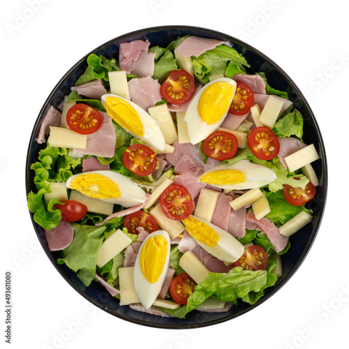 Salade Parisienne - salade, jambon, gruyère, tomates, oeuf - photographie studio