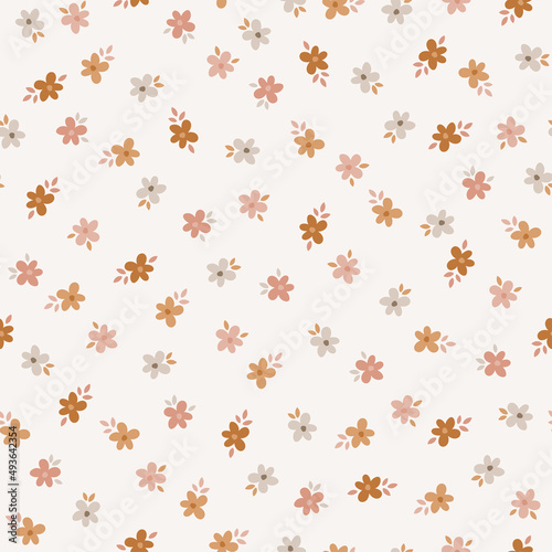 Vector seamless pattern with colorful flowers and leaves