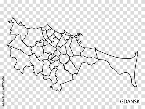 High Quality map of Gdansk is a city The Poland, with borders of the regions. Map Gdansk for Pomeranian your web site design, app, UI. EPS10.