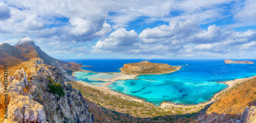 Amazing landscape with Balos Lagoon beach and Gramvousa island on Crete, Greece