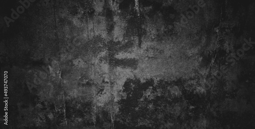 Black dark grunge background and texture of black concrete wall.