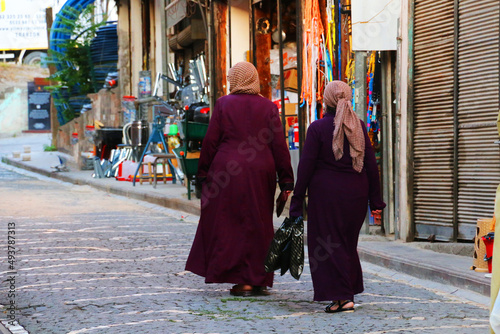 Fascinating view of the city of Amasya, also known as the city of princes. Tourists visiting the bazaar in the city center are shopping. gift copper shop