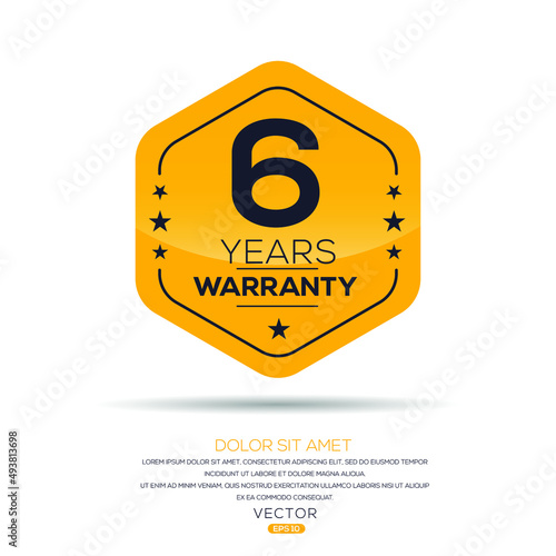 6 years warranty seal stamp, vector label.