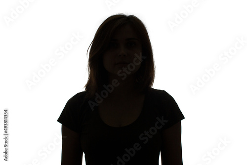 silhouette of a young woman on white background