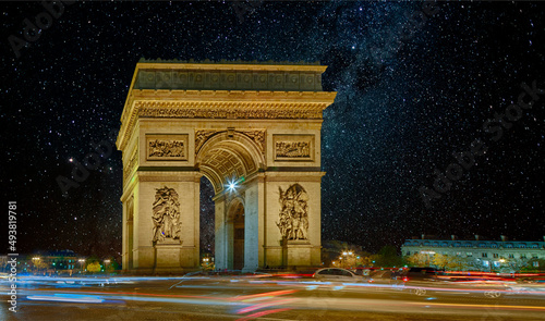 Arc de Triumphe Triumpfbogen Paris Nacht Sterne Himmel