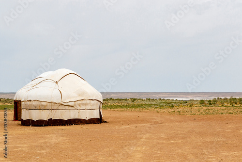 Yurt campsite in the Kyzylkum desert in Northern Uzbekistan, Central Asia