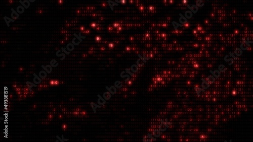 Abstract red computer hex code full-frame background. Concept binary encryption technology algorithm screen animation for hud design and artificial intelligence machine learning design template.