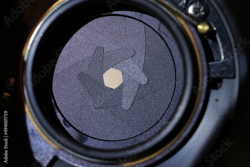 Closeup shot of the diaphragm of a camera lens aperture