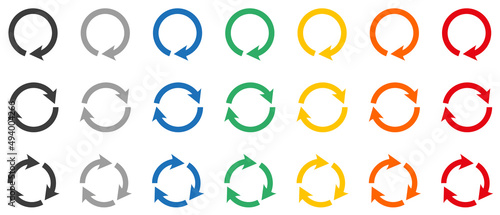 Set of round colorful arrows, recycle. Arrow reload icons. Arrows rotation circle. Vector illustration.