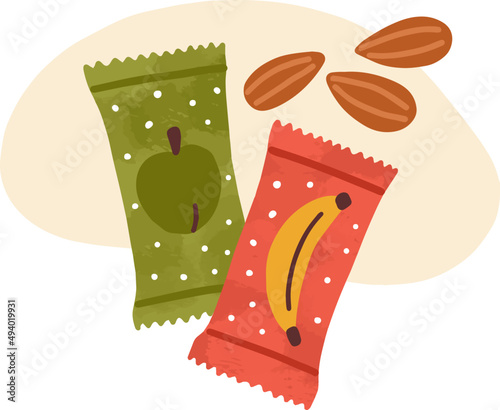 Vegan Fruit Energy Bars and Nuts Cartoon Illustration