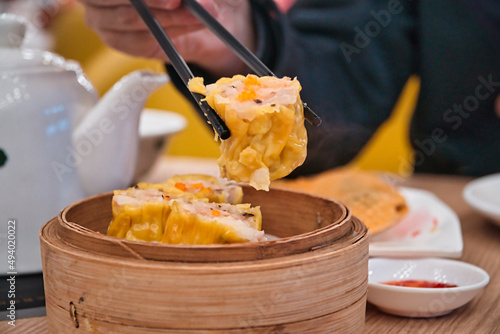 Steamed dim sum in a Chinese restaurant