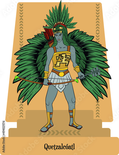 vector illustration of gods of aztec mythology, quetzalcoatle