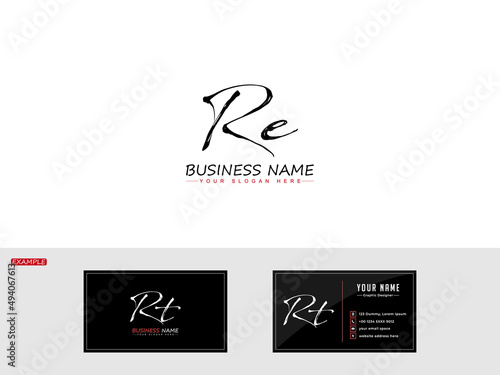 Brush RE er Signature logo, Signature re Letter Logo Design For stylish beauty luxury fashion brand and business card