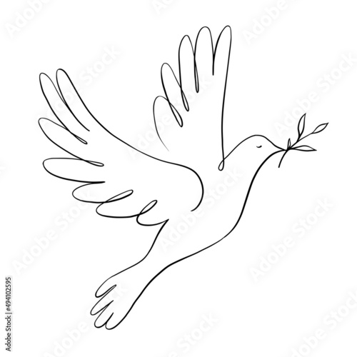 Continuous one line drawing of flying dove holding an olive branch. Peace dove sign and freedom sign concept.