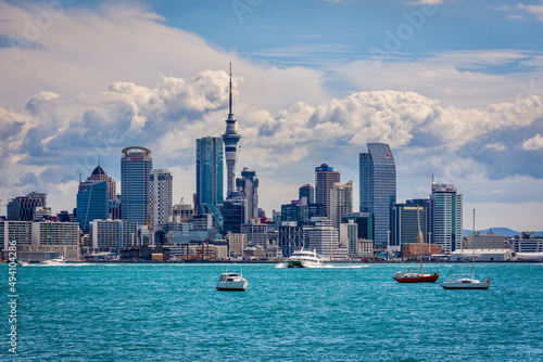 Overlooking the Auckland Skyline on a late summer day across the harbour from Devonport