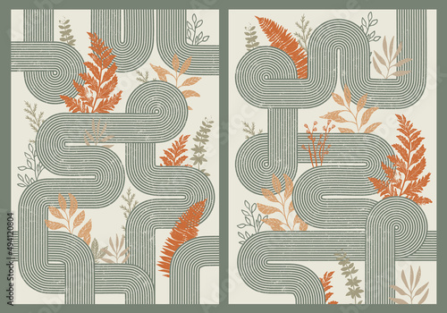 A set of two compositions with abstract elements and leaves.