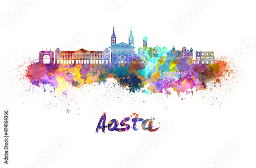 Aosta skyline in watercolor