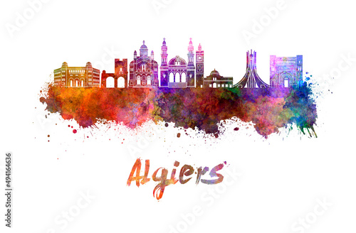 Algiers skyline in watercolor
