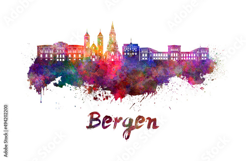 Bergen skyline in watercolor