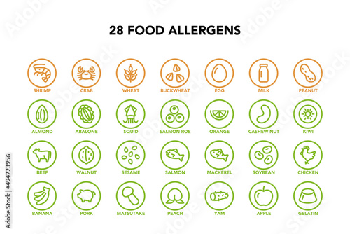 Food allergen icon set on white background