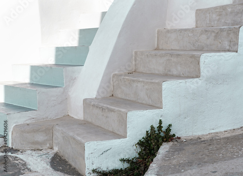 cement stairs and stone streets of greek islands traditional mediterranean and aegean lifestyle, town narrow streets