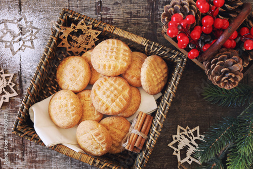 New Year baking. Homemade shortbread cookies with cinnamon