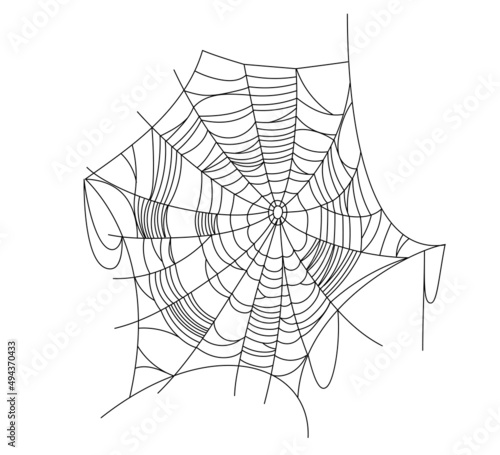 Spider web parts isolated on white background. Scary cobweb outline decor. Vector design elements for Halloween, horror, ghost or monster party, invitation and posters.