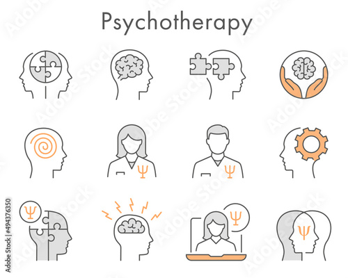 Psychology icon set. Collection of mental, depression, emotion, psychiatrist and more. Vector illustration. Editable Stroke.