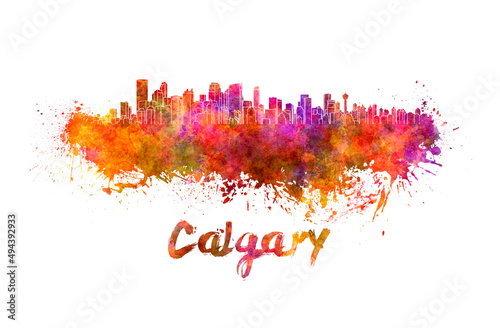 Calgary skyline in watercolor