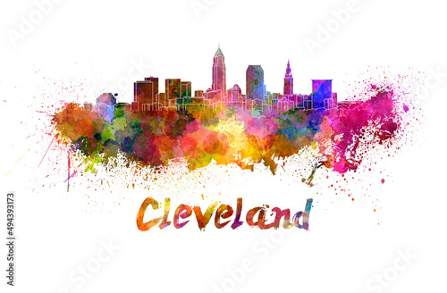 Cleveland skyline in watercolor